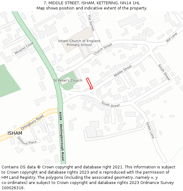 7, MIDDLE STREET, ISHAM, KETTERING, NN14 1HL: Location map and indicative extent of plot