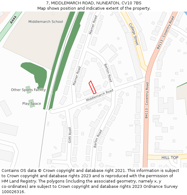 7, MIDDLEMARCH ROAD, NUNEATON, CV10 7BS: Location map and indicative extent of plot