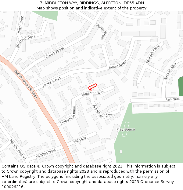 7, MIDDLETON WAY, RIDDINGS, ALFRETON, DE55 4DN: Location map and indicative extent of plot