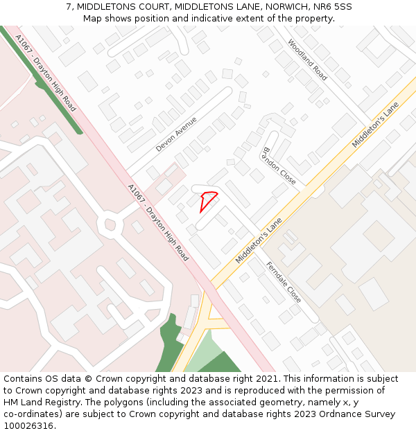 7, MIDDLETONS COURT, MIDDLETONS LANE, NORWICH, NR6 5SS: Location map and indicative extent of plot