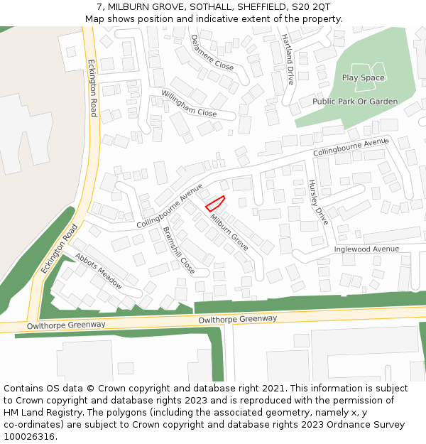 7, MILBURN GROVE, SOTHALL, SHEFFIELD, S20 2QT: Location map and indicative extent of plot