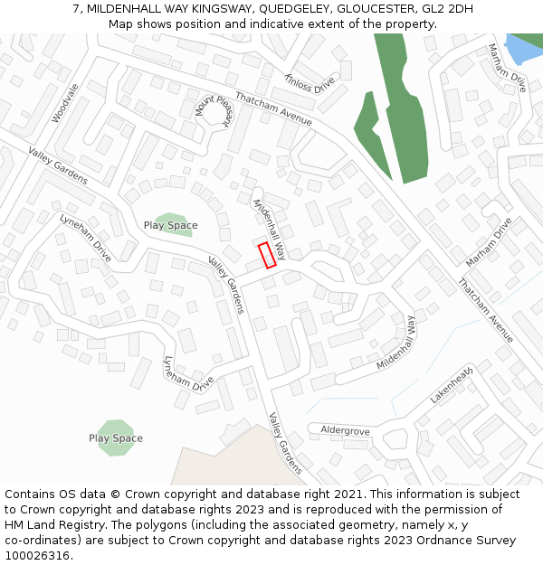 7, MILDENHALL WAY KINGSWAY, QUEDGELEY, GLOUCESTER, GL2 2DH: Location map and indicative extent of plot