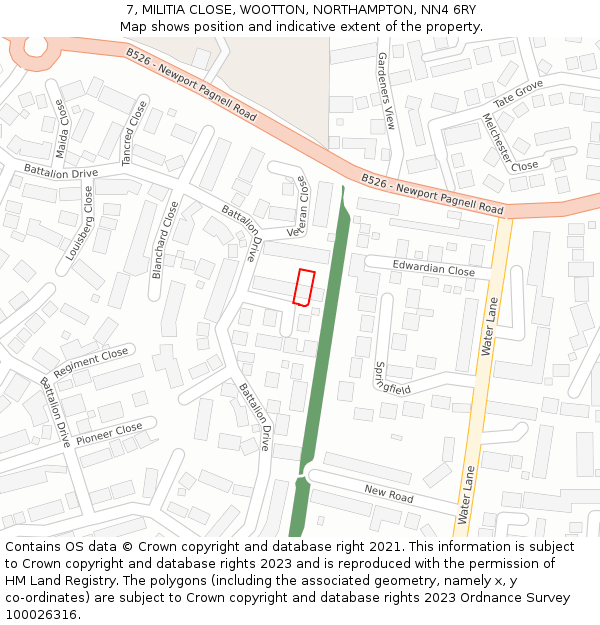 7, MILITIA CLOSE, WOOTTON, NORTHAMPTON, NN4 6RY: Location map and indicative extent of plot