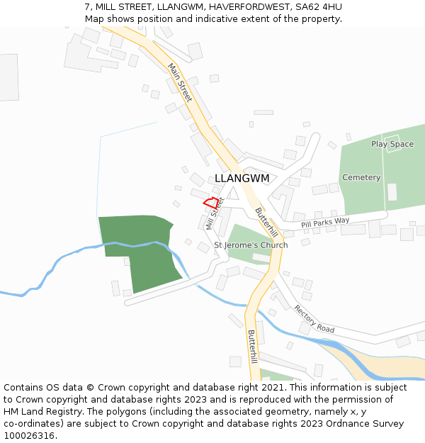 7, MILL STREET, LLANGWM, HAVERFORDWEST, SA62 4HU: Location map and indicative extent of plot