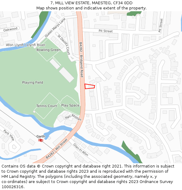 7, MILL VIEW ESTATE, MAESTEG, CF34 0DD: Location map and indicative extent of plot