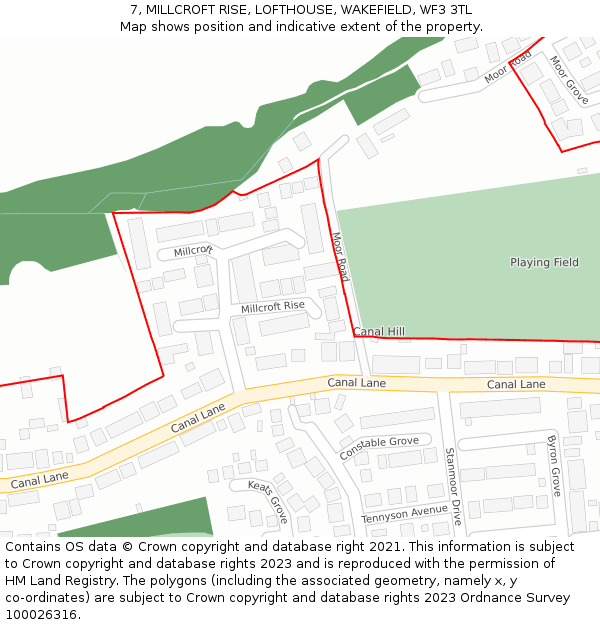 7, MILLCROFT RISE, LOFTHOUSE, WAKEFIELD, WF3 3TL: Location map and indicative extent of plot