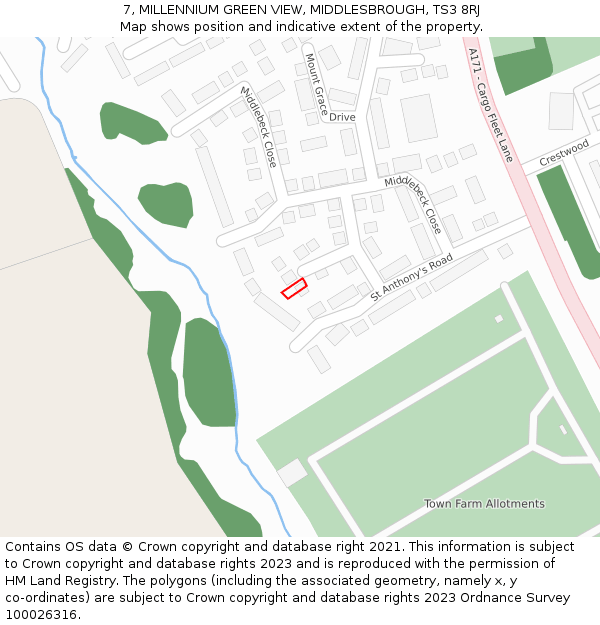 7, MILLENNIUM GREEN VIEW, MIDDLESBROUGH, TS3 8RJ: Location map and indicative extent of plot