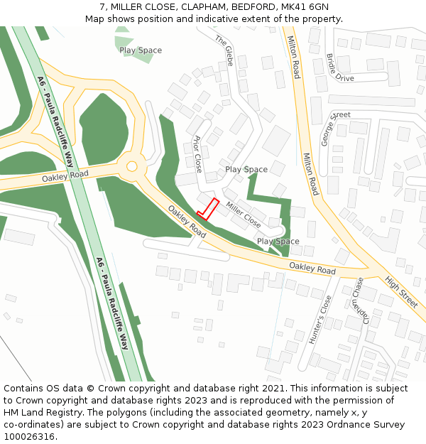 7, MILLER CLOSE, CLAPHAM, BEDFORD, MK41 6GN: Location map and indicative extent of plot