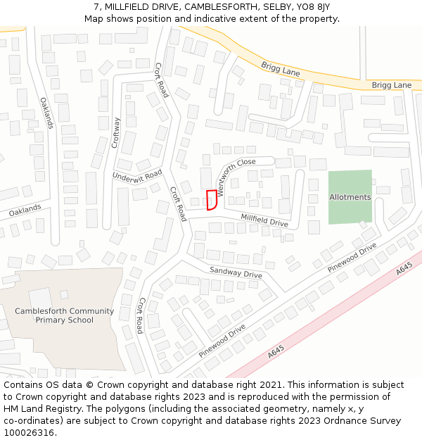 7, MILLFIELD DRIVE, CAMBLESFORTH, SELBY, YO8 8JY: Location map and indicative extent of plot