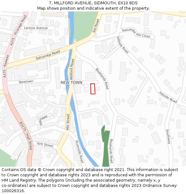 7, MILLFORD AVENUE, SIDMOUTH, EX10 8DS: Location map and indicative extent of plot