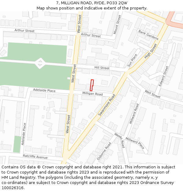 7, MILLIGAN ROAD, RYDE, PO33 2QW: Location map and indicative extent of plot