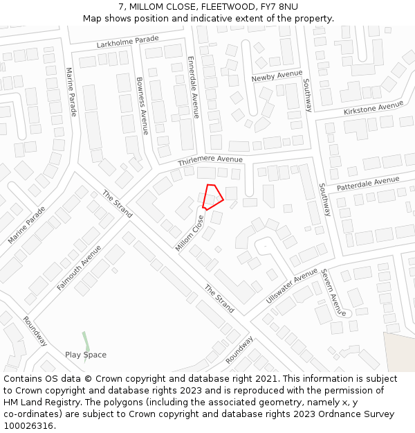 7, MILLOM CLOSE, FLEETWOOD, FY7 8NU: Location map and indicative extent of plot