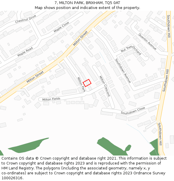 7, MILTON PARK, BRIXHAM, TQ5 0AT: Location map and indicative extent of plot