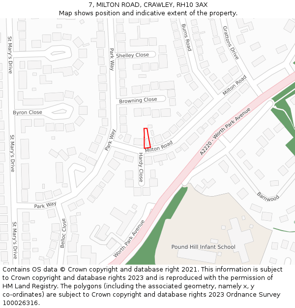 7, MILTON ROAD, CRAWLEY, RH10 3AX: Location map and indicative extent of plot