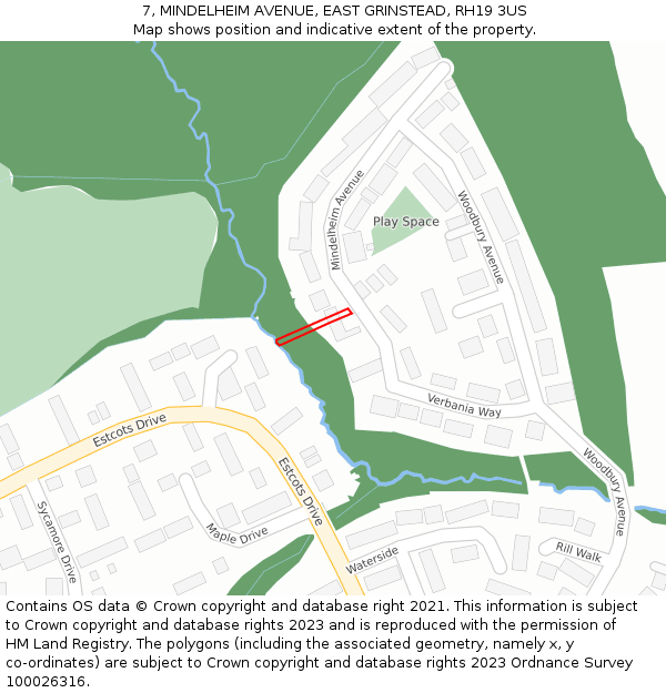 7, MINDELHEIM AVENUE, EAST GRINSTEAD, RH19 3US: Location map and indicative extent of plot