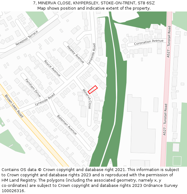 7, MINERVA CLOSE, KNYPERSLEY, STOKE-ON-TRENT, ST8 6SZ: Location map and indicative extent of plot