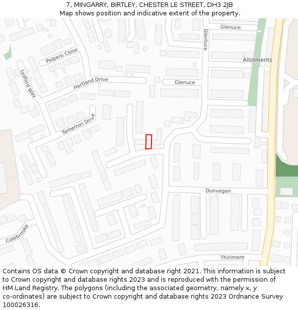 7, MINGARRY, BIRTLEY, CHESTER LE STREET, DH3 2JB: Location map and indicative extent of plot