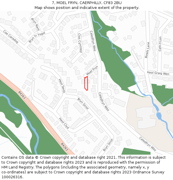 7, MOEL FRYN, CAERPHILLY, CF83 2BU: Location map and indicative extent of plot