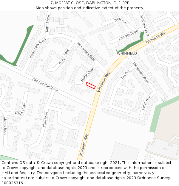 7, MOFFAT CLOSE, DARLINGTON, DL1 3PP: Location map and indicative extent of plot