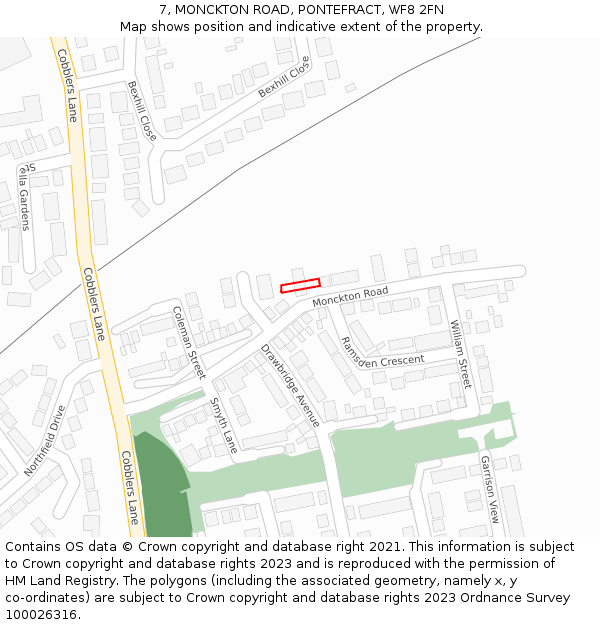 7, MONCKTON ROAD, PONTEFRACT, WF8 2FN: Location map and indicative extent of plot