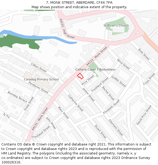 7, MONK STREET, ABERDARE, CF44 7PA: Location map and indicative extent of plot