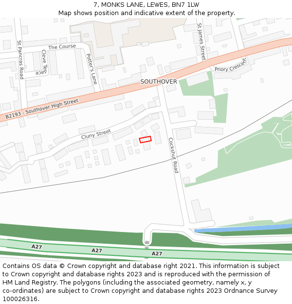 7, MONKS LANE, LEWES, BN7 1LW: Location map and indicative extent of plot