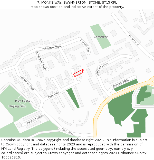 7, MONKS WAY, SWYNNERTON, STONE, ST15 0PL: Location map and indicative extent of plot