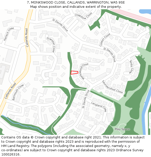 7, MONKSWOOD CLOSE, CALLANDS, WARRINGTON, WA5 9SE: Location map and indicative extent of plot