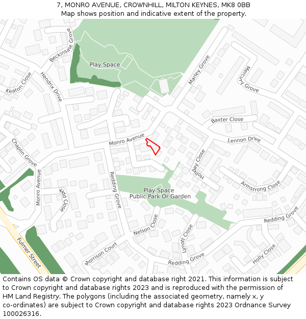 7, MONRO AVENUE, CROWNHILL, MILTON KEYNES, MK8 0BB: Location map and indicative extent of plot