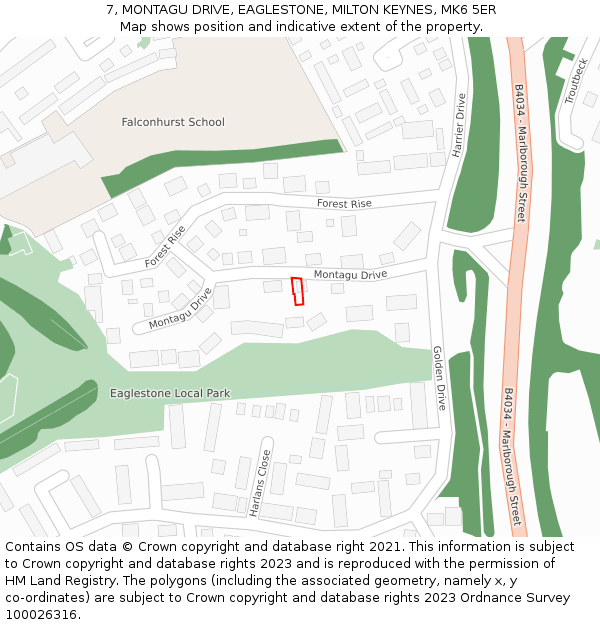 7, MONTAGU DRIVE, EAGLESTONE, MILTON KEYNES, MK6 5ER: Location map and indicative extent of plot