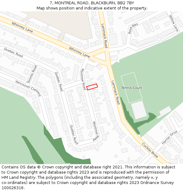 7, MONTREAL ROAD, BLACKBURN, BB2 7BY: Location map and indicative extent of plot