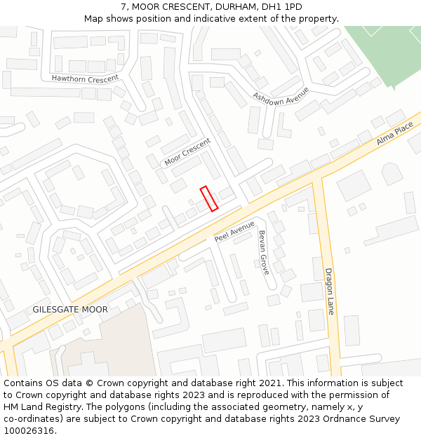 7, MOOR CRESCENT, DURHAM, DH1 1PD: Location map and indicative extent of plot