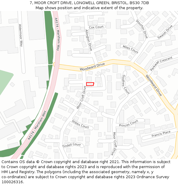 7, MOOR CROFT DRIVE, LONGWELL GREEN, BRISTOL, BS30 7DB: Location map and indicative extent of plot