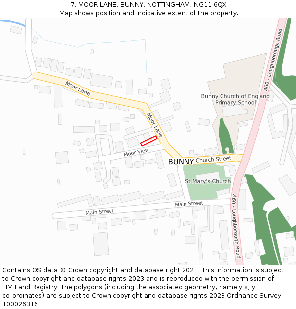 7, MOOR LANE, BUNNY, NOTTINGHAM, NG11 6QX: Location map and indicative extent of plot