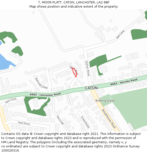 7, MOOR PLATT, CATON, LANCASTER, LA2 9BF: Location map and indicative extent of plot