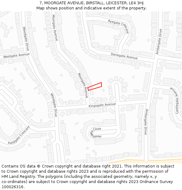 7, MOORGATE AVENUE, BIRSTALL, LEICESTER, LE4 3HJ: Location map and indicative extent of plot