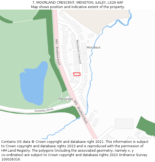 7, MOORLAND CRESCENT, MENSTON, ILKLEY, LS29 6AF: Location map and indicative extent of plot