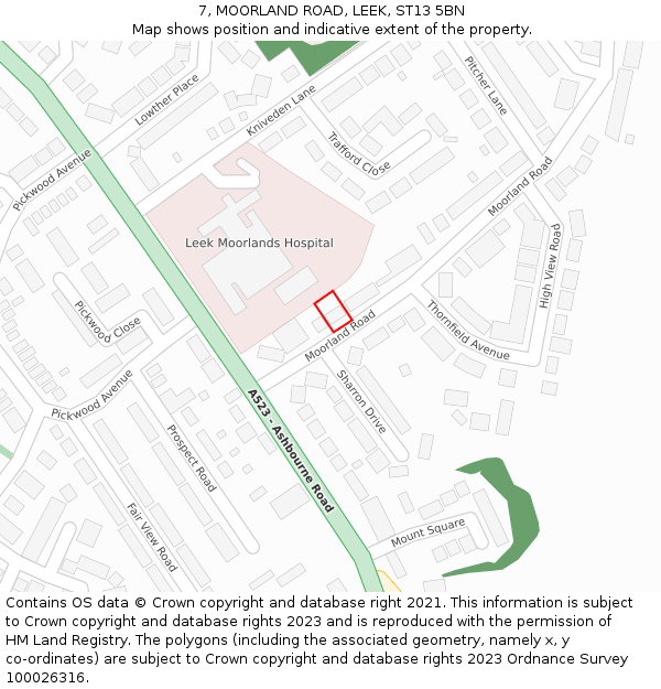 7, MOORLAND ROAD, LEEK, ST13 5BN: Location map and indicative extent of plot