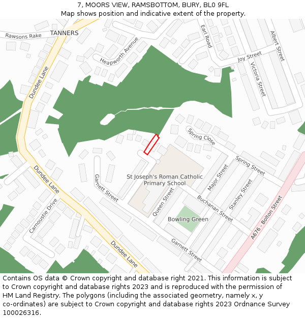 7, MOORS VIEW, RAMSBOTTOM, BURY, BL0 9FL: Location map and indicative extent of plot