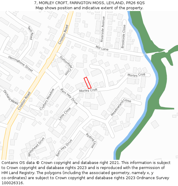 7, MORLEY CROFT, FARINGTON MOSS, LEYLAND, PR26 6QS: Location map and indicative extent of plot