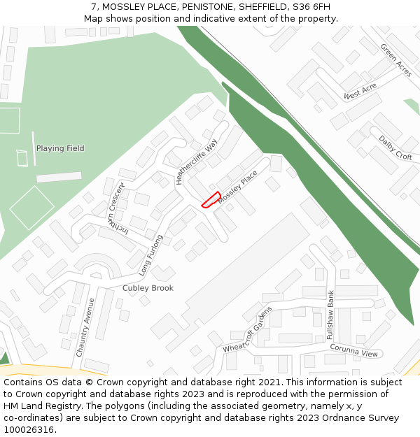 7, MOSSLEY PLACE, PENISTONE, SHEFFIELD, S36 6FH: Location map and indicative extent of plot