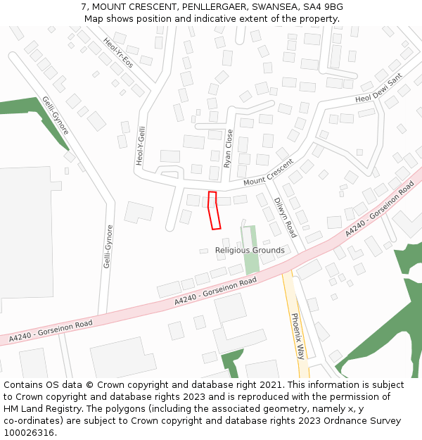 7, MOUNT CRESCENT, PENLLERGAER, SWANSEA, SA4 9BG: Location map and indicative extent of plot