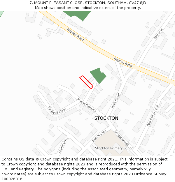 7, MOUNT PLEASANT CLOSE, STOCKTON, SOUTHAM, CV47 8JD: Location map and indicative extent of plot