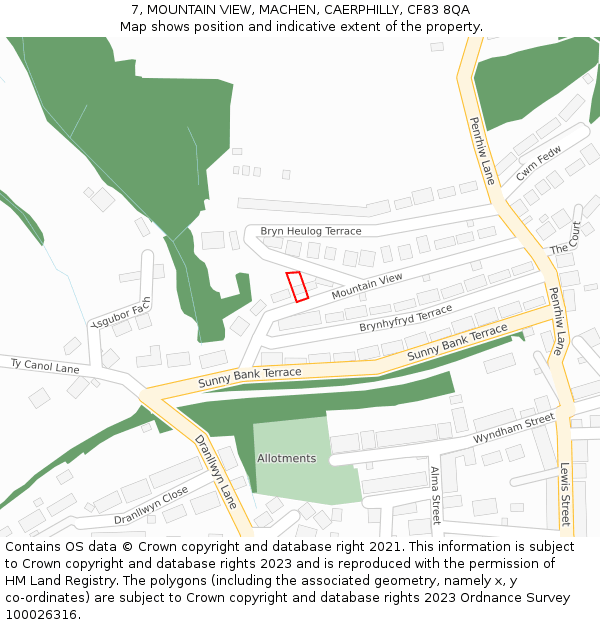 7, MOUNTAIN VIEW, MACHEN, CAERPHILLY, CF83 8QA: Location map and indicative extent of plot