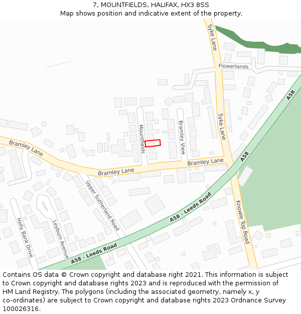 7, MOUNTFIELDS, HALIFAX, HX3 8SS: Location map and indicative extent of plot