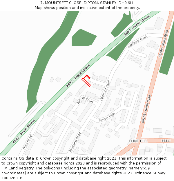 7, MOUNTSETT CLOSE, DIPTON, STANLEY, DH9 9LL: Location map and indicative extent of plot