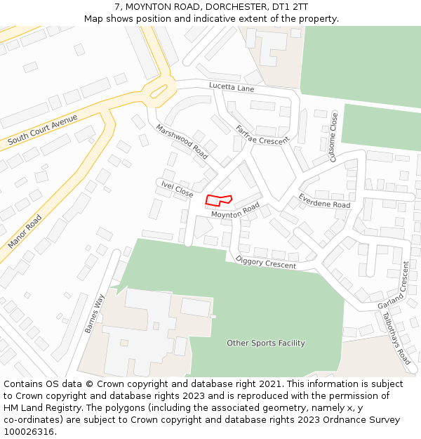 7, MOYNTON ROAD, DORCHESTER, DT1 2TT: Location map and indicative extent of plot