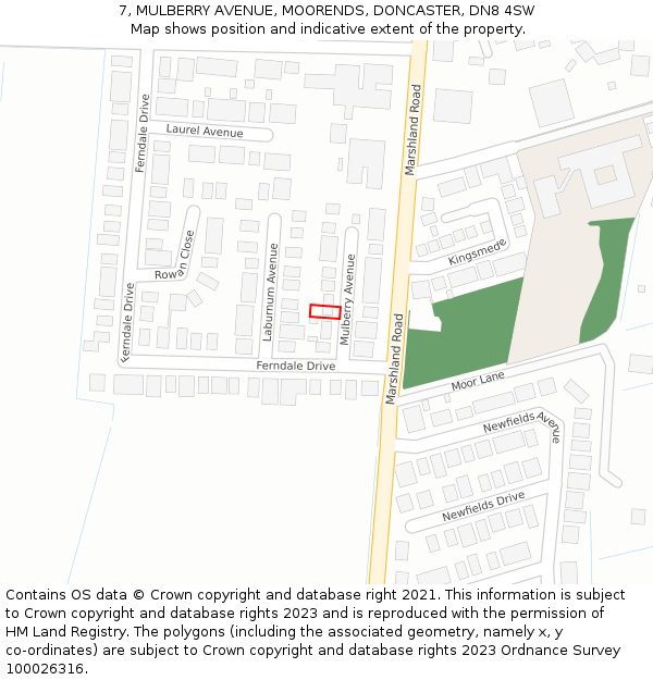 7, MULBERRY AVENUE, MOORENDS, DONCASTER, DN8 4SW: Location map and indicative extent of plot