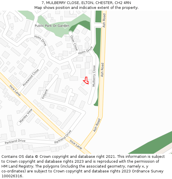 7, MULBERRY CLOSE, ELTON, CHESTER, CH2 4RN: Location map and indicative extent of plot