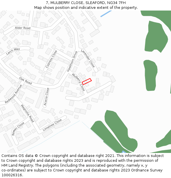 7, MULBERRY CLOSE, SLEAFORD, NG34 7FH: Location map and indicative extent of plot